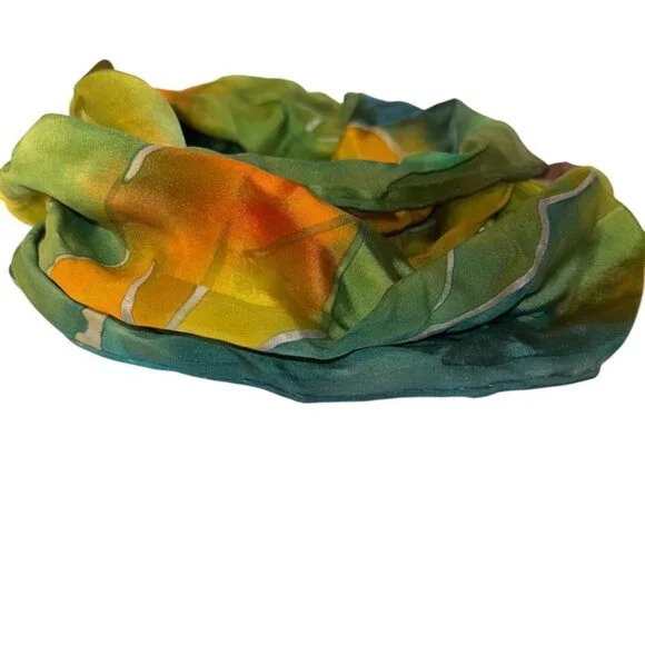 Spring Green Vintage 100% silk tie dye look scarf 8x52 - Picture 2 of 4